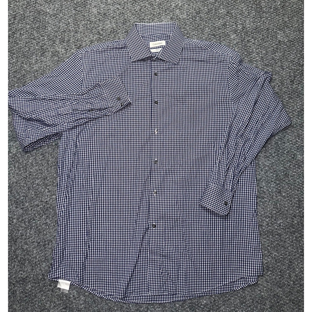 Calvin Klein Steel+ Men's Regular Fit Gingham‎ Check Long Sleeve Shirt Large